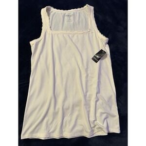 Torrid Super Soft Rib Lace Trim Tank Top Ivory 2X Square Neck NWT